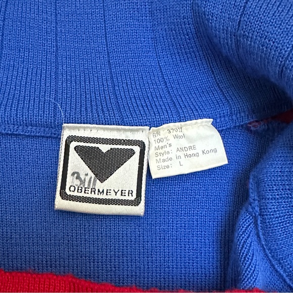 VINTAGE Obermeyer 1/4 Zip 100% Wool Sweater , Andre style, Blue Red Color block - Picture 4 of 5